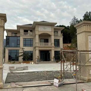 吉林市 黄金麻花岗岩别墅雕花外墙干挂配上门口雕花罗马柱