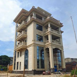 吉林市 黄金麻花岗岩石材别墅外墙干挂搭配（雕花栏杆花瓶柱门楼罗马柱）