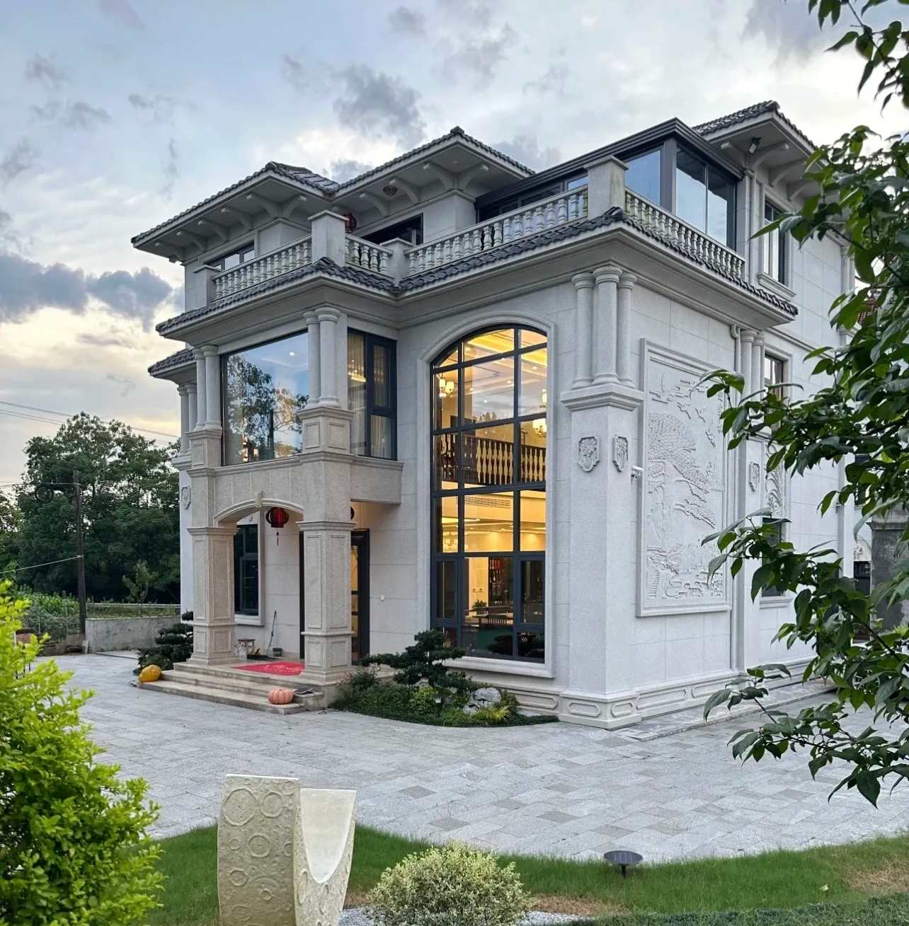 吉林市 白麻花岗岩私人别墅干挂石材豪华定制