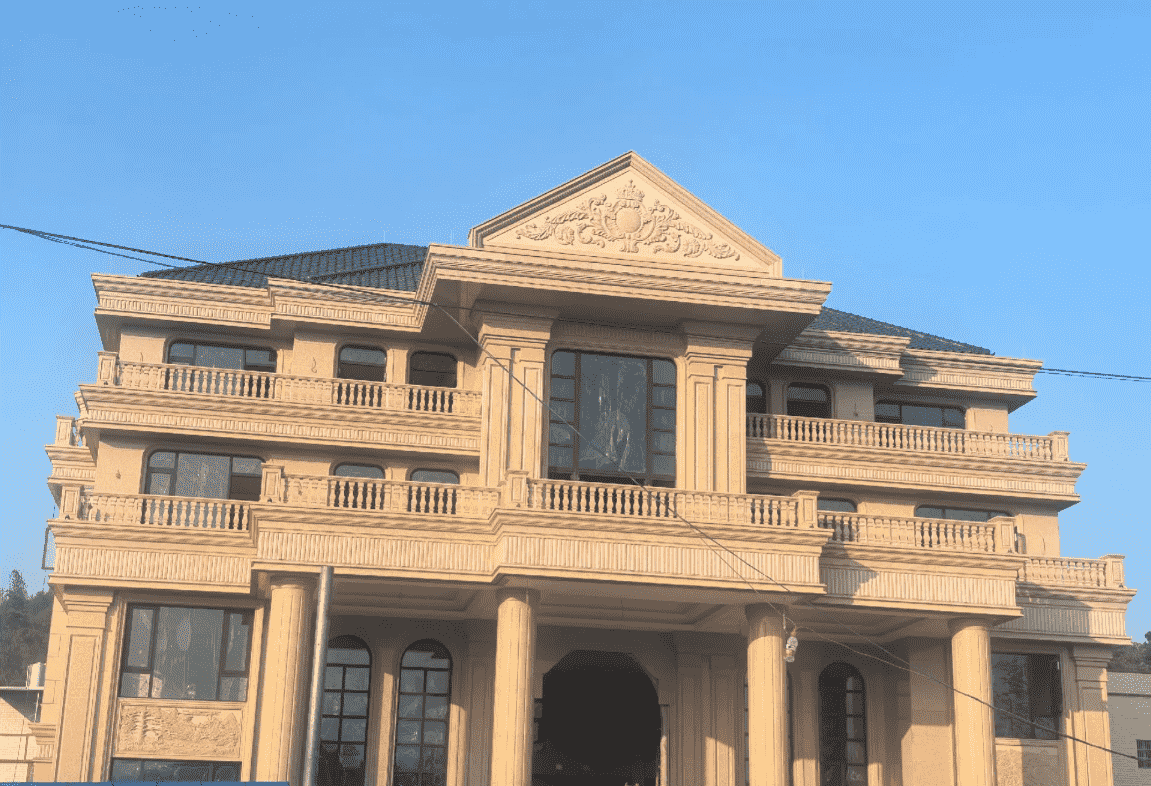 吉林市黄金麻别墅外墙干挂石材效果示例