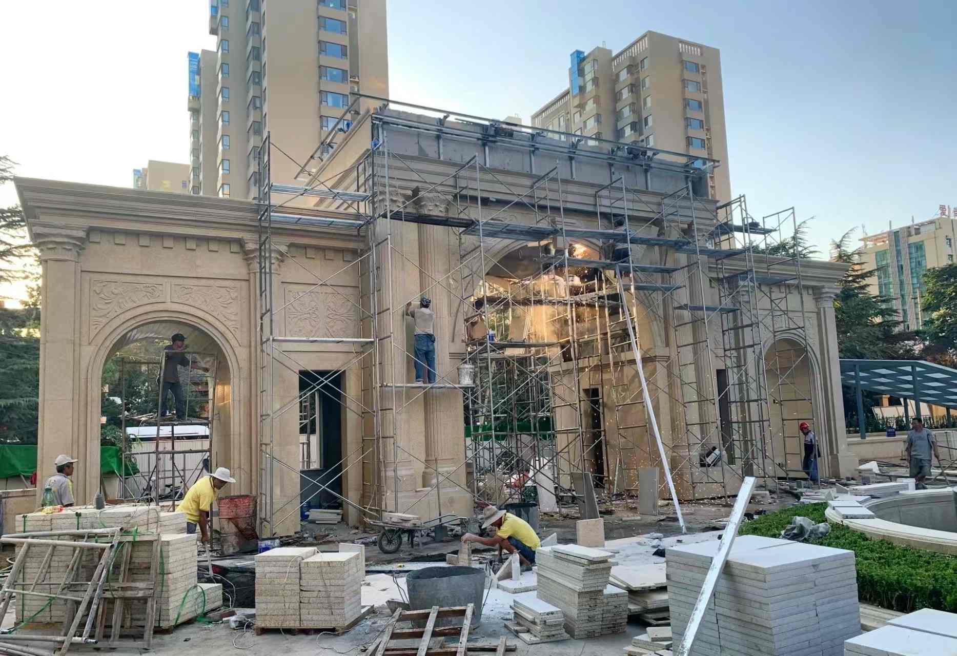 吉林市 黄金麻荔枝面花岗岩小区门楼外墙干挂