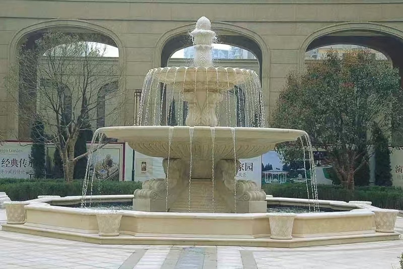 吉林市 黄金麻花岗岩异型加工——户外庭院石雕流水喷泉