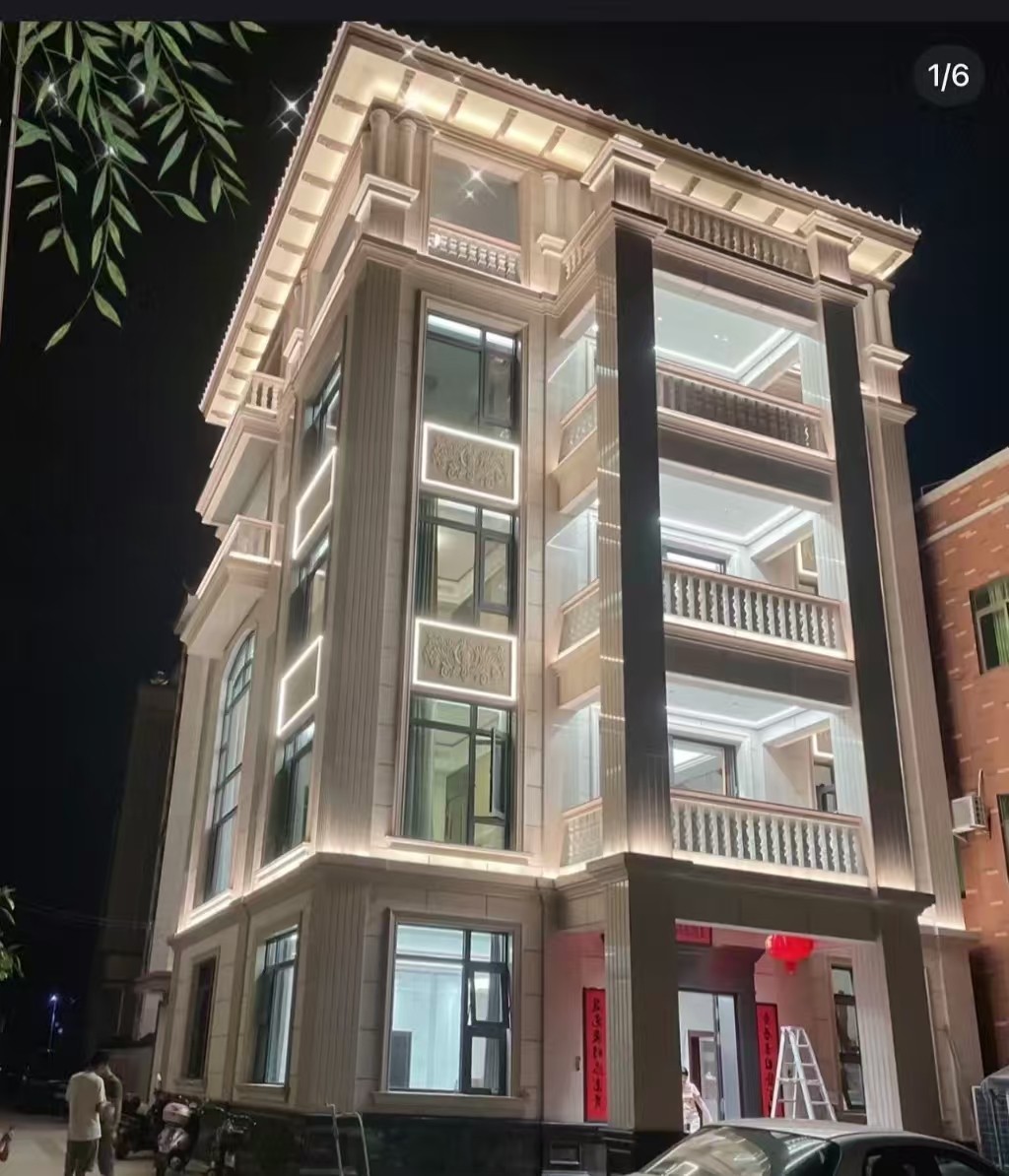 吉林市 芝麻白花岗岩别墅外墙夜间效果